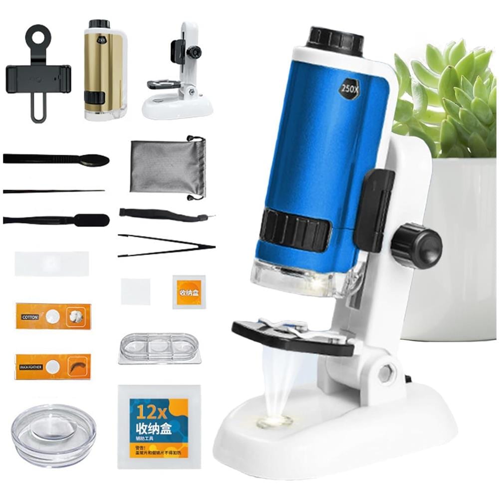 Microscopio educativo digitale per bambini con luce LED, zoom 100-250x, blu - Foto 4