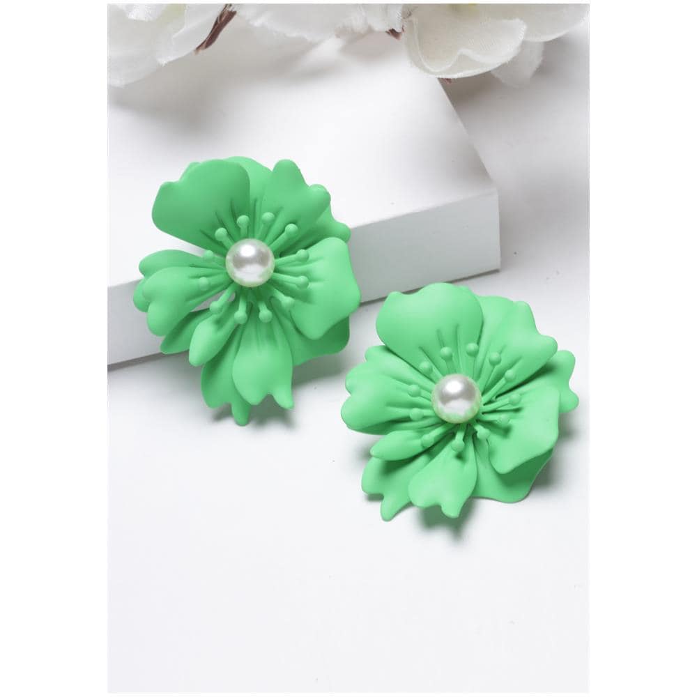Orecchini a Bottone con Perle Floreali in Verde - Foto 2