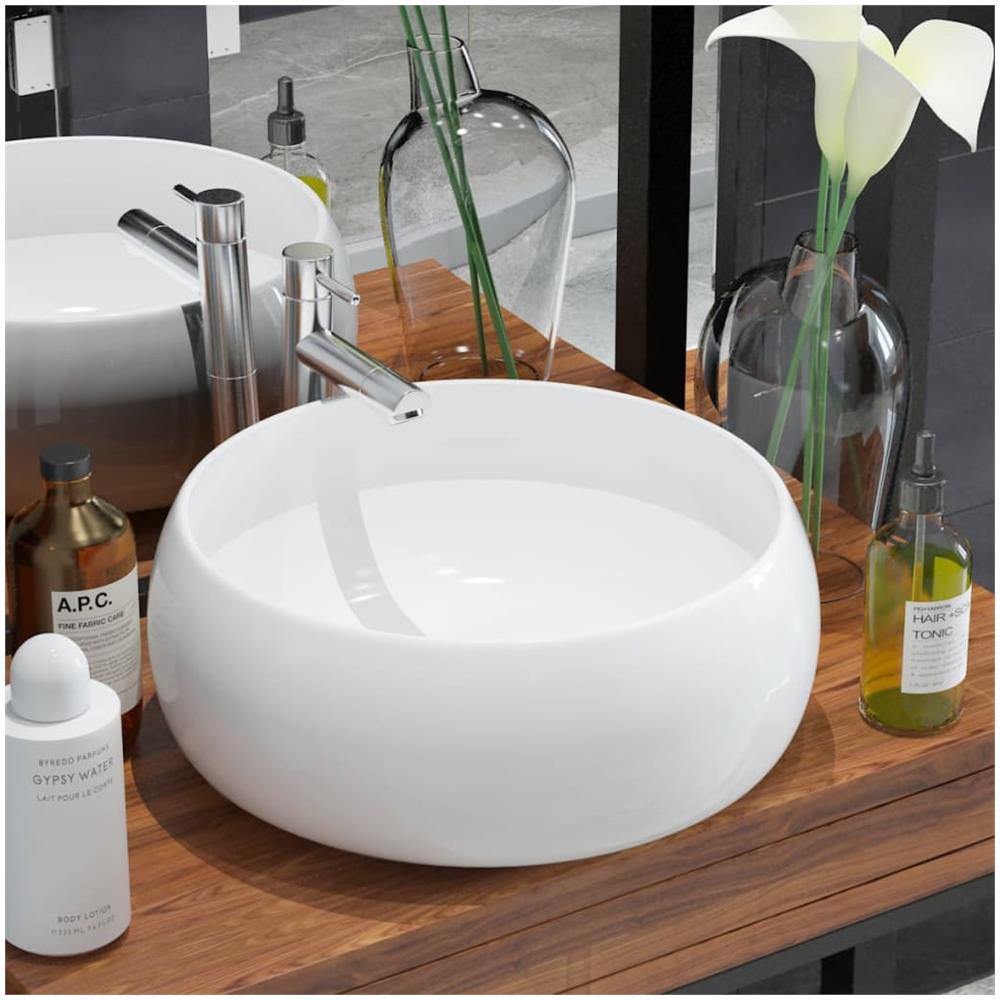 Lavandino Rotondo in Ceramica Bianca 40 x 15 cm - Foto 1