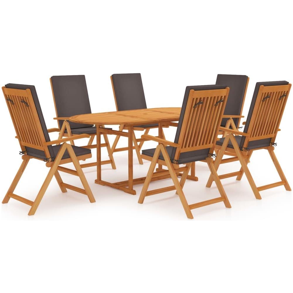 Set da Pranzo da Giardino 7 pz con Cuscini Legno di Teak Grigio - Foto 1