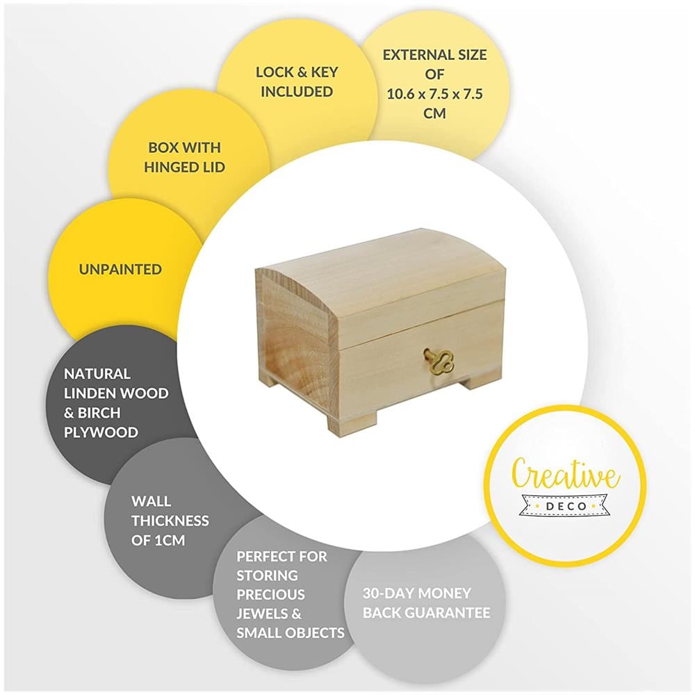 Piccola Scatola Legno Con Serratura | 10,6 X 7,5 X 7,5 Cm | Con Coperchio Arrotondato E Chiave | Scatole Cassetta Conteniore Portaoggetti Portagiochi Cofanetto | Perfetta Per Decoupage - Foto 5