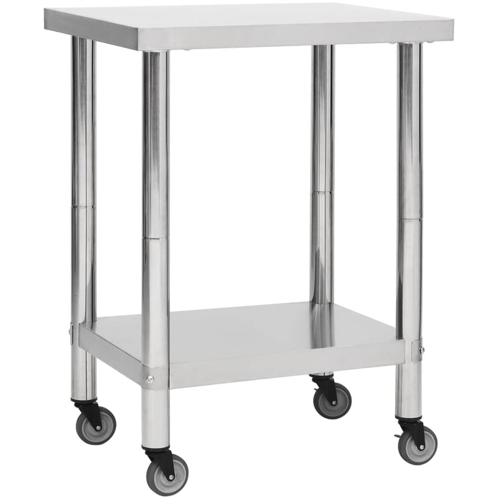 Tavolo Da Lavoro Cucina Con Ruote 80x45x85 Cm In Acciaio Inox - Foto 1