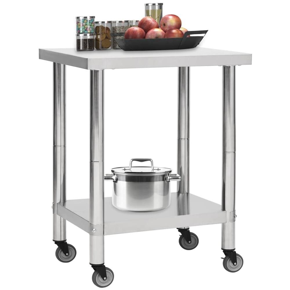 Tavolo Da Lavoro Cucina Con Ruote 80x45x85 Cm In Acciaio Inox - Foto 2