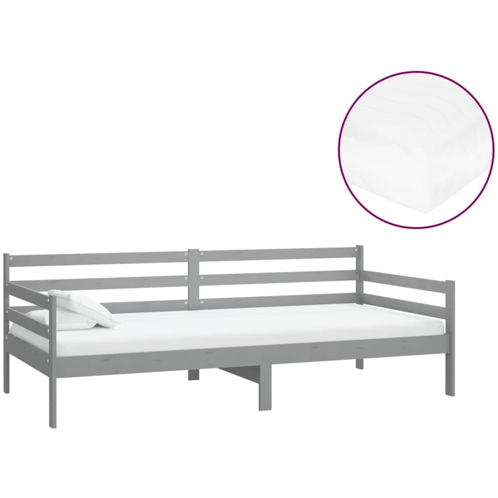 Divano Letto Con Materasso 90x200 Cm Grigio In Massello Di Pino - Foto 2