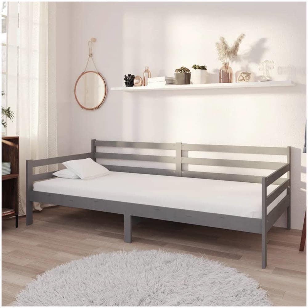 Divano Letto Con Materasso 90x200 Cm Grigio In Massello Di Pino - Foto 1