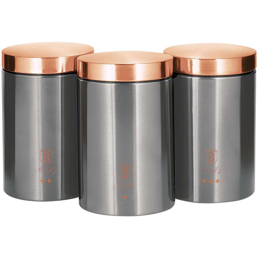 Berlinger Haus Moonlight 3 Barattoli Da Cucina  Acciaio Inossidabile Ø11 X 17,8 Cm Design Moderno  Grigio / Oro Rosa - Foto 1