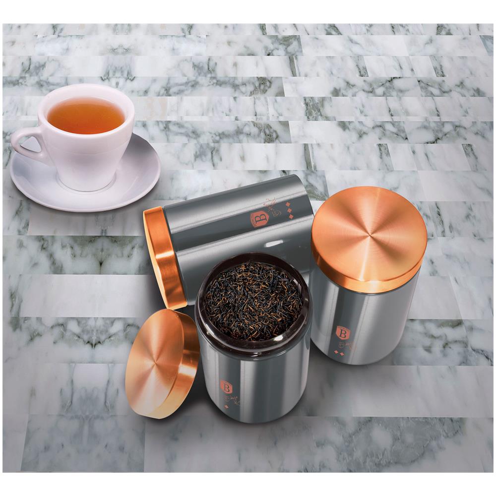 Berlinger Haus Moonlight 3 Barattoli Da Cucina  Acciaio Inossidabile Ø11 X 17,8 Cm Design Moderno  Grigio / Oro Rosa - Foto 5