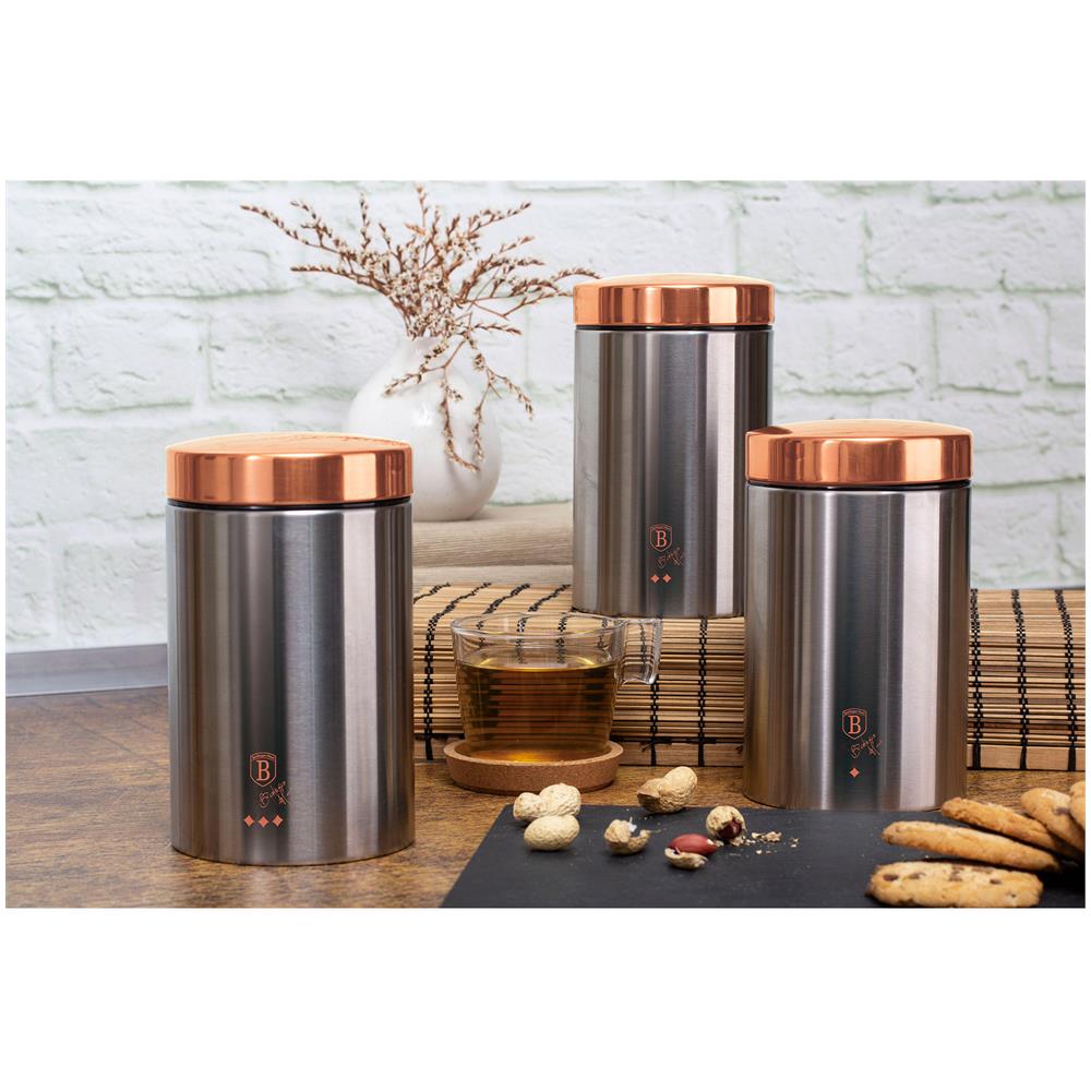 Berlinger Haus Moonlight 3 Barattoli Da Cucina  Acciaio Inossidabile Ø11 X 17,8 Cm Design Moderno  Grigio / Oro Rosa - Foto 2