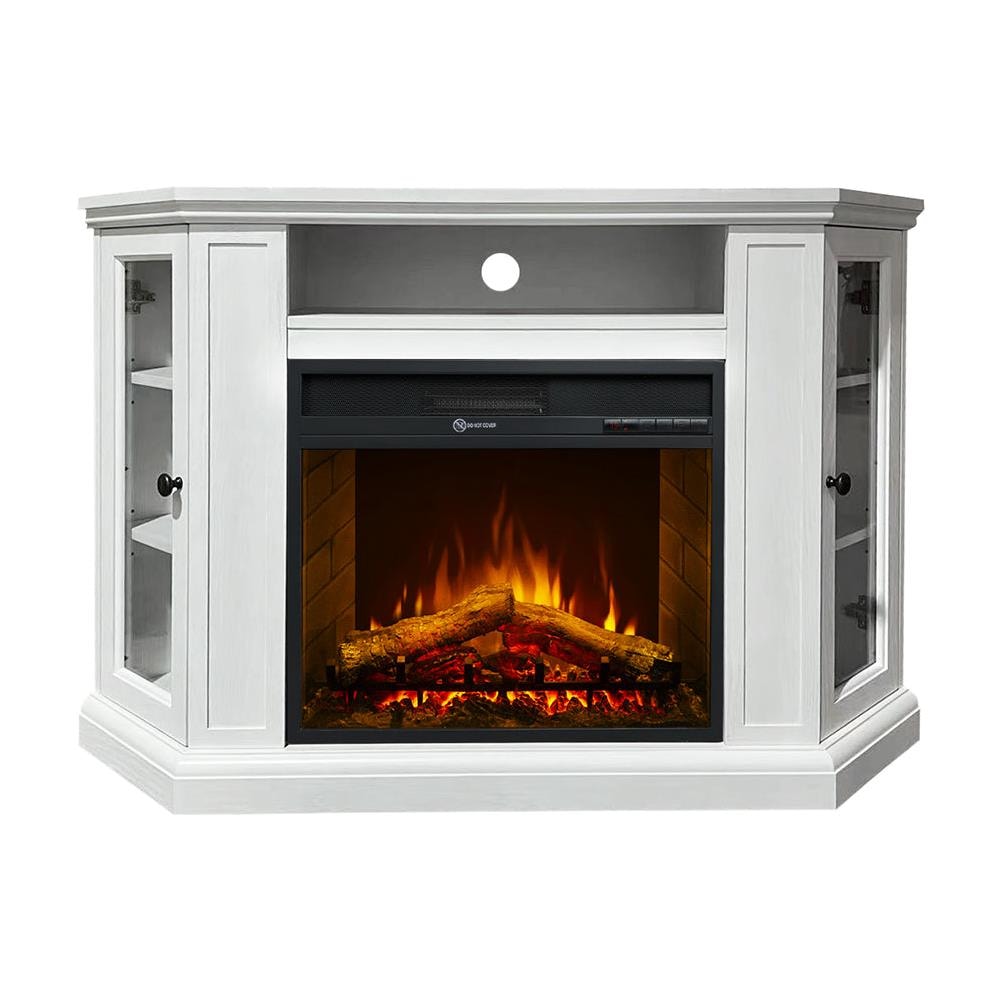 Camino Elettrico Caminetto Da Terra Ad Angolo In Legno Bianco L126 X P78 X H83 - Foto 1