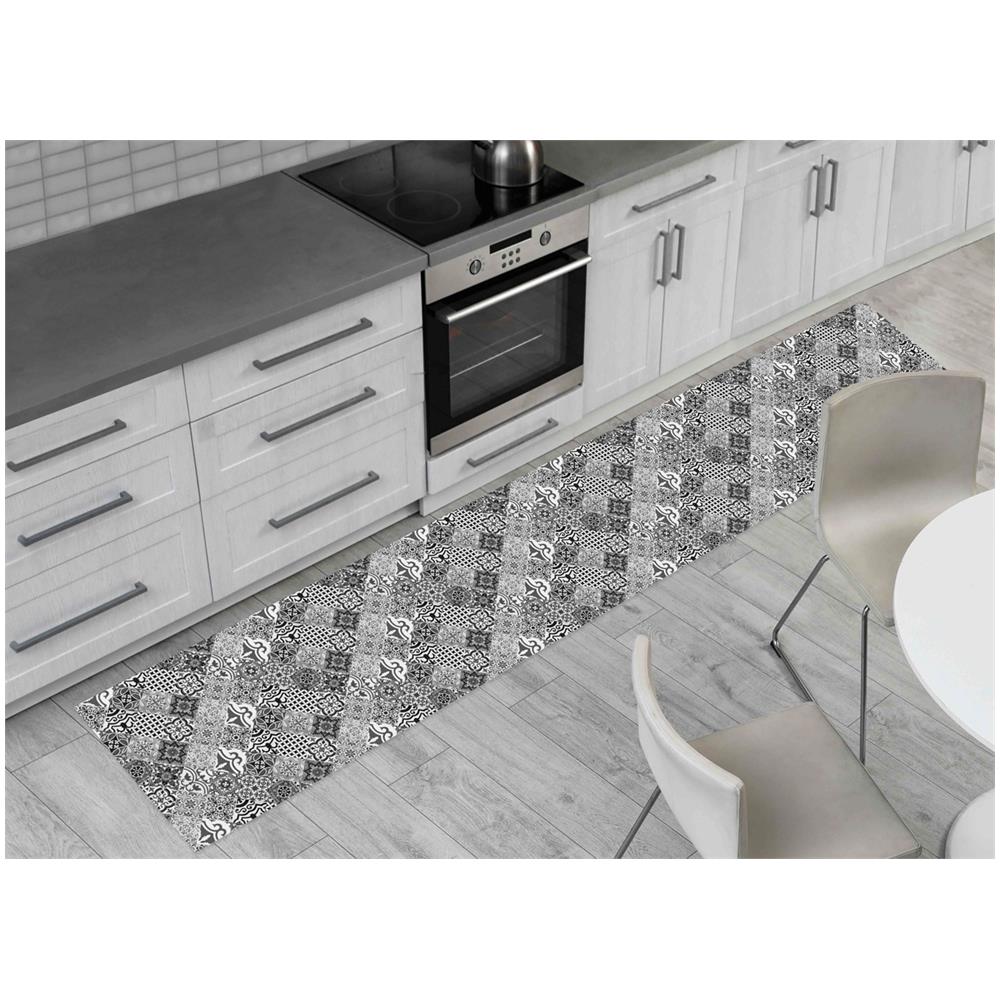 Tappeto Passatoia Cucina Antiscivolo Sottolavello Digitale Dis. Maiolica Grigio 50x320 Grigio - Foto 1