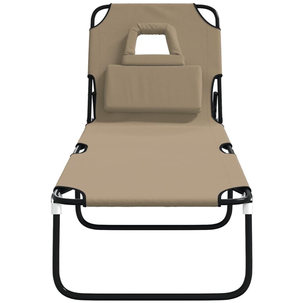 Lettino Prendisole Pieghevole Tortora Tessuto Oxford e Acciaio - Foto 3