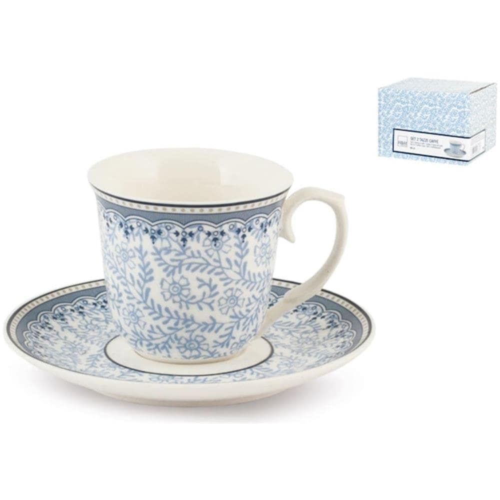 Set 2 tazze caffe' con piattino Blue Dream in porcellana bianca decorata blu 80 cc - Foto 1