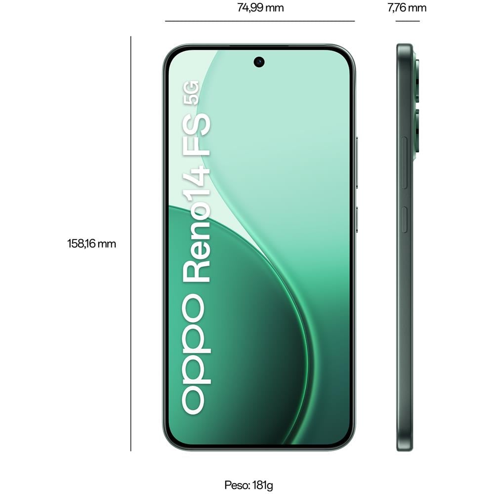 Reno14 FS 5G 512GB 12GB Ram Display 6.57" Main Camera 50MP USB Type-C Dual nanoSim Android 15 Snapdragon 6 Gen1 6000mAh Luminous Green - Foto 8