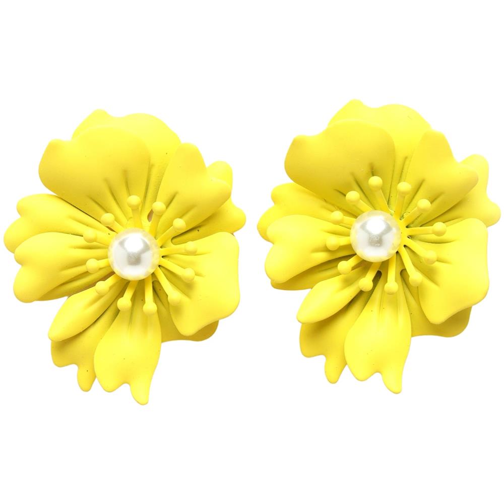 Orecchini a Bottone con Perle Floreali in Giallo - Foto 1