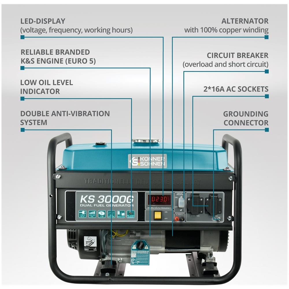 Generatore a GPL /Benzina KS 3000G Tensione, V 230 Potenza massima, kW 3.0 - Foto 1