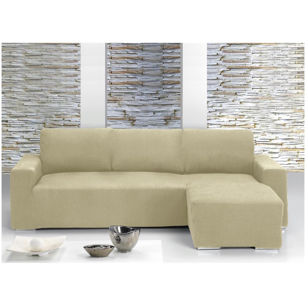 Copridivano Con Penisola Chaise Longue Tinta Unita Panna Mod Capri Destra Panna - Foto 1