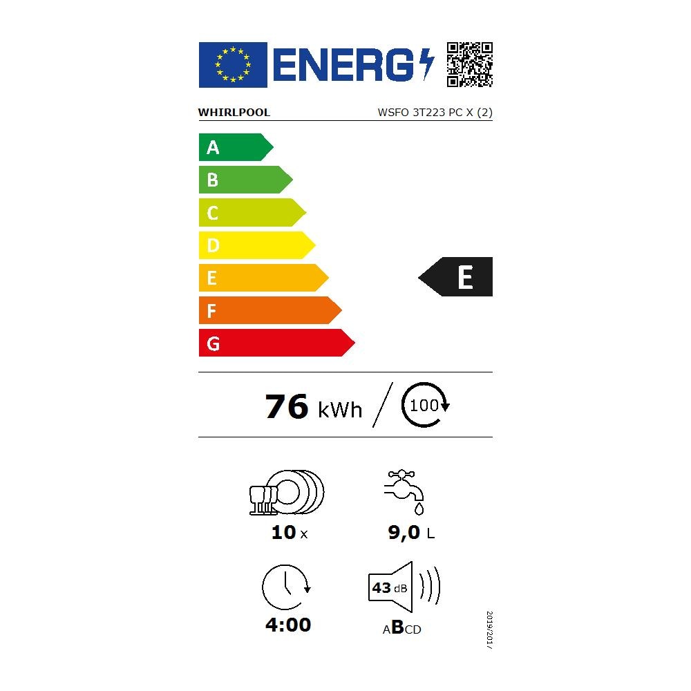 Lavastoviglie WSFO3T223PCX Capacità 10 Coperti Classe E Colore Acciaio Inox  - Foto 2