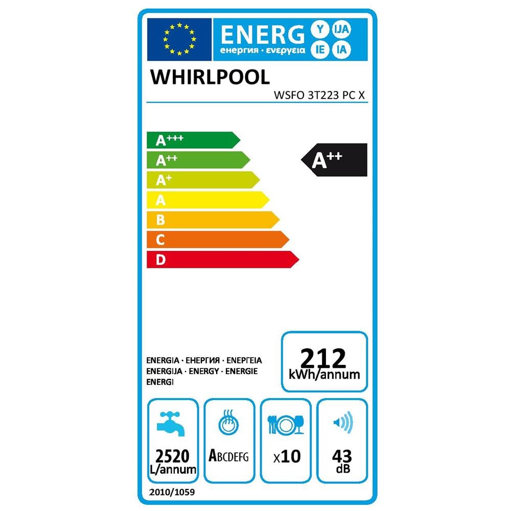 WHIRLPOOL - Lavastoviglie WSFO3T223PCX Capacità 10 Coperti Classe A++  Colore Acciaio Inox - ePRICE
