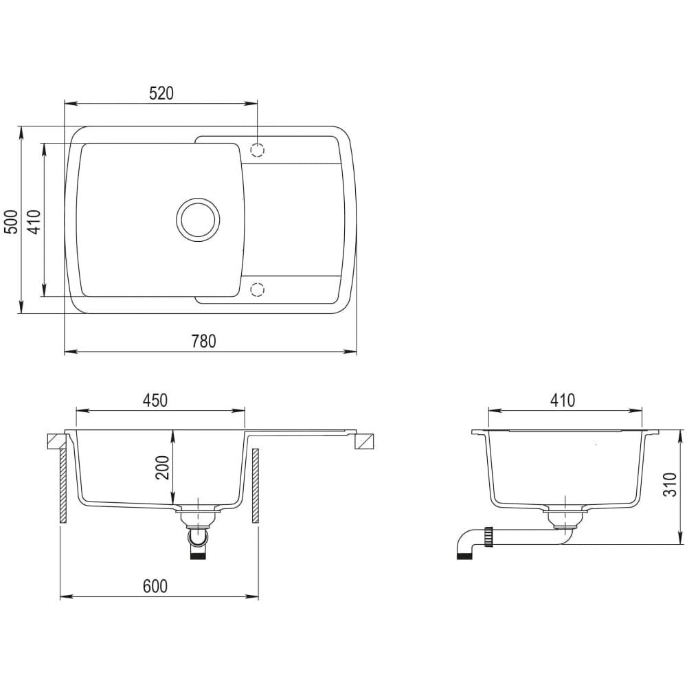 Lavello Da Cucina In Granito Vasca Singola Grigio - Foto 5