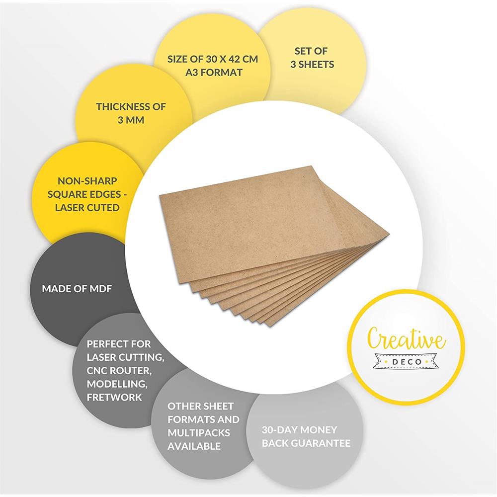 3 X A3 Mdf Pannello In Legno Fogli | 420 X 300 X 3 Mm | Perfetto Per Taglio Laser, Cnc Router, Modellare, Traforato - Foto 5
