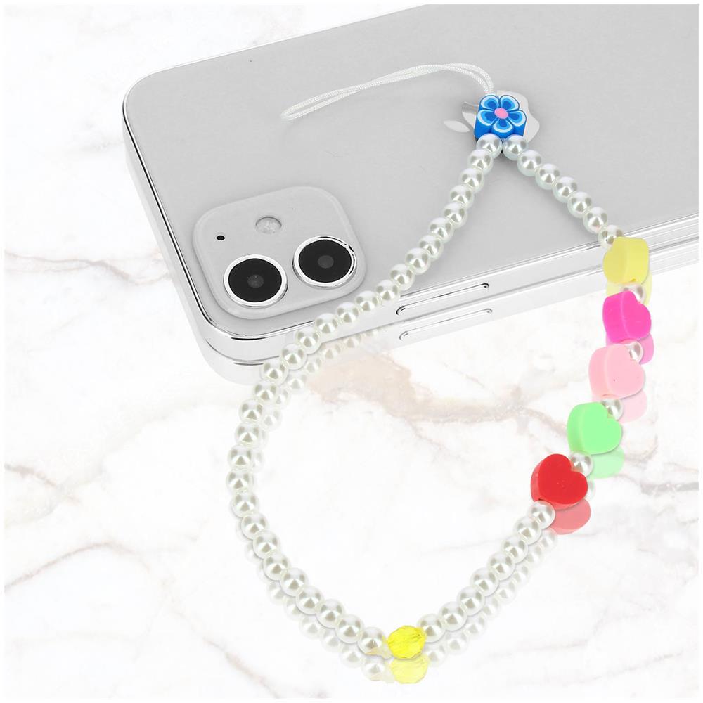 Bracciale Da Telefono 25 Cm Perle Bianche E Cuori Multicolor Collezione Lovely - Foto 2