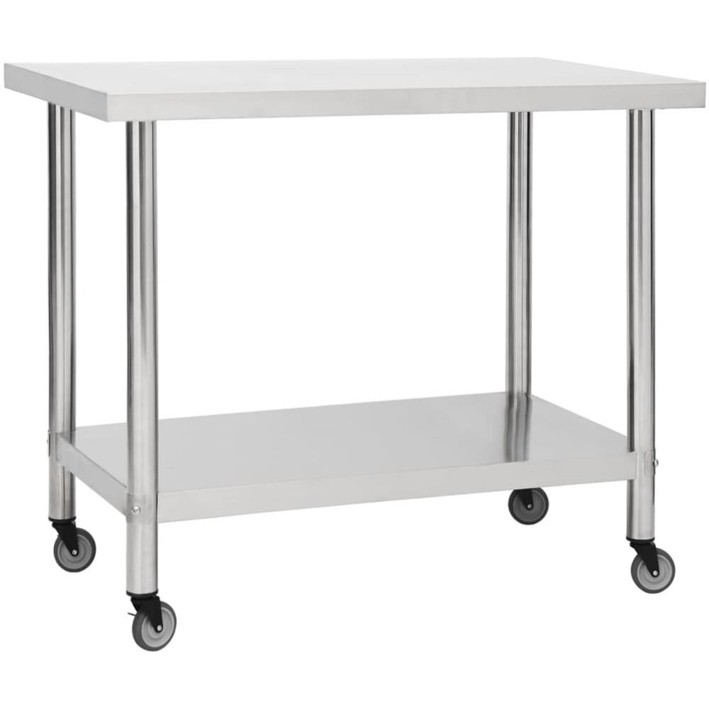 Tavolo Da Lavoro Cucina Con Ruote 80x60x85 Cm In Acciaio Inox - Foto 1