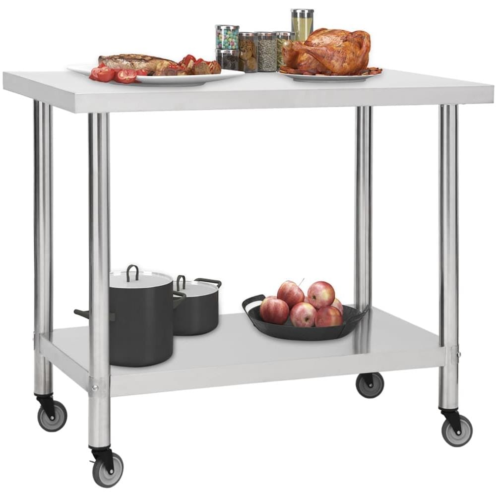 Tavolo Da Lavoro Cucina Con Ruote 80x60x85 Cm In Acciaio Inox - Foto 2