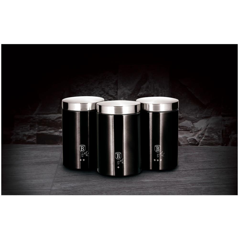Black Silver 3 Barattoli Da Cucina Acciaio Inossidabile Ø11 X 17,8 Cm Design Moderno Nero / Inox - Foto 3