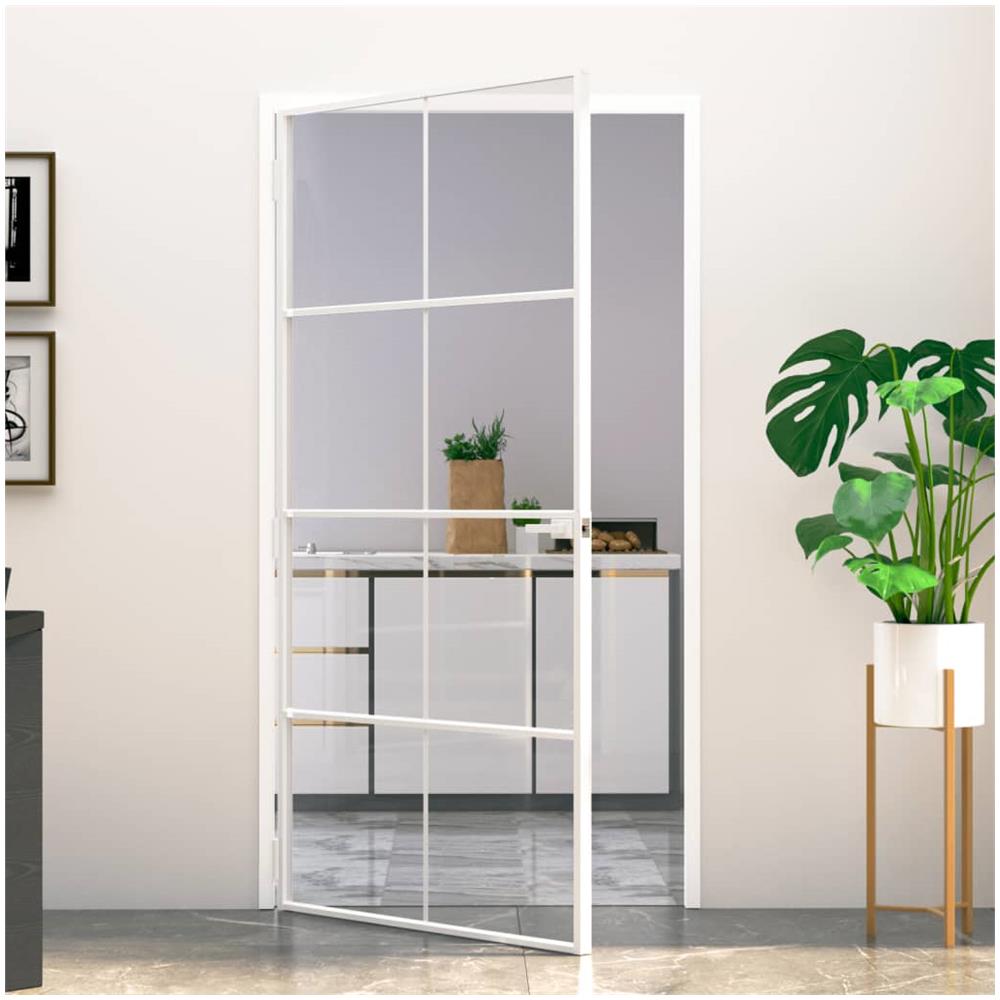 Porta Interna Bianca 102x201,5cm Vetro Temperato Alluminio Slim - Foto 1