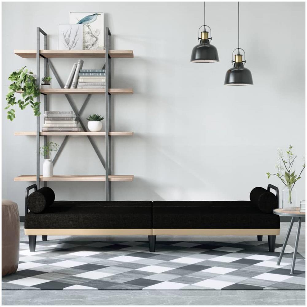 Divano Letto Con Braccioli Nero In Tessuto - Foto 3