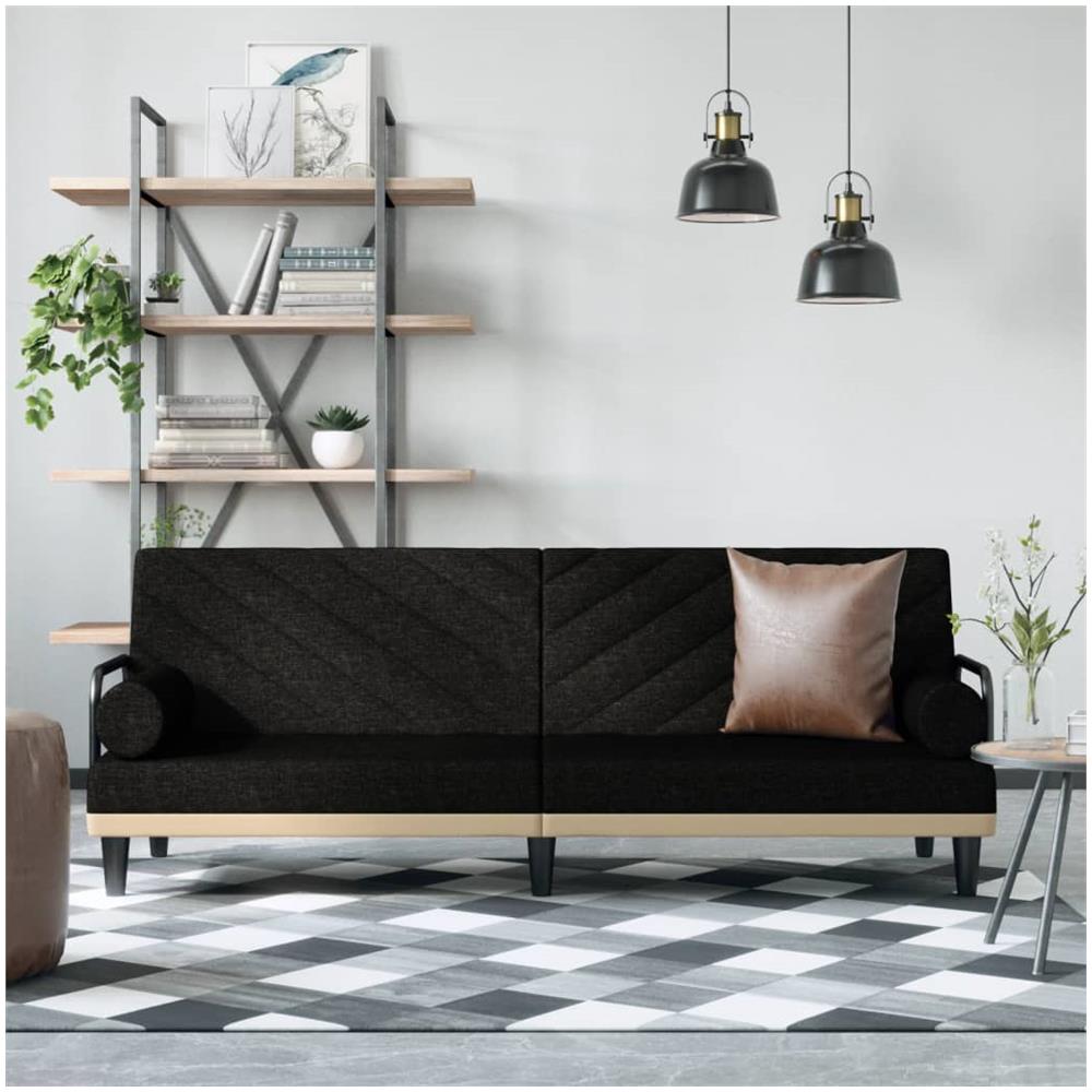Divano Letto Con Braccioli Nero In Tessuto - Foto 1