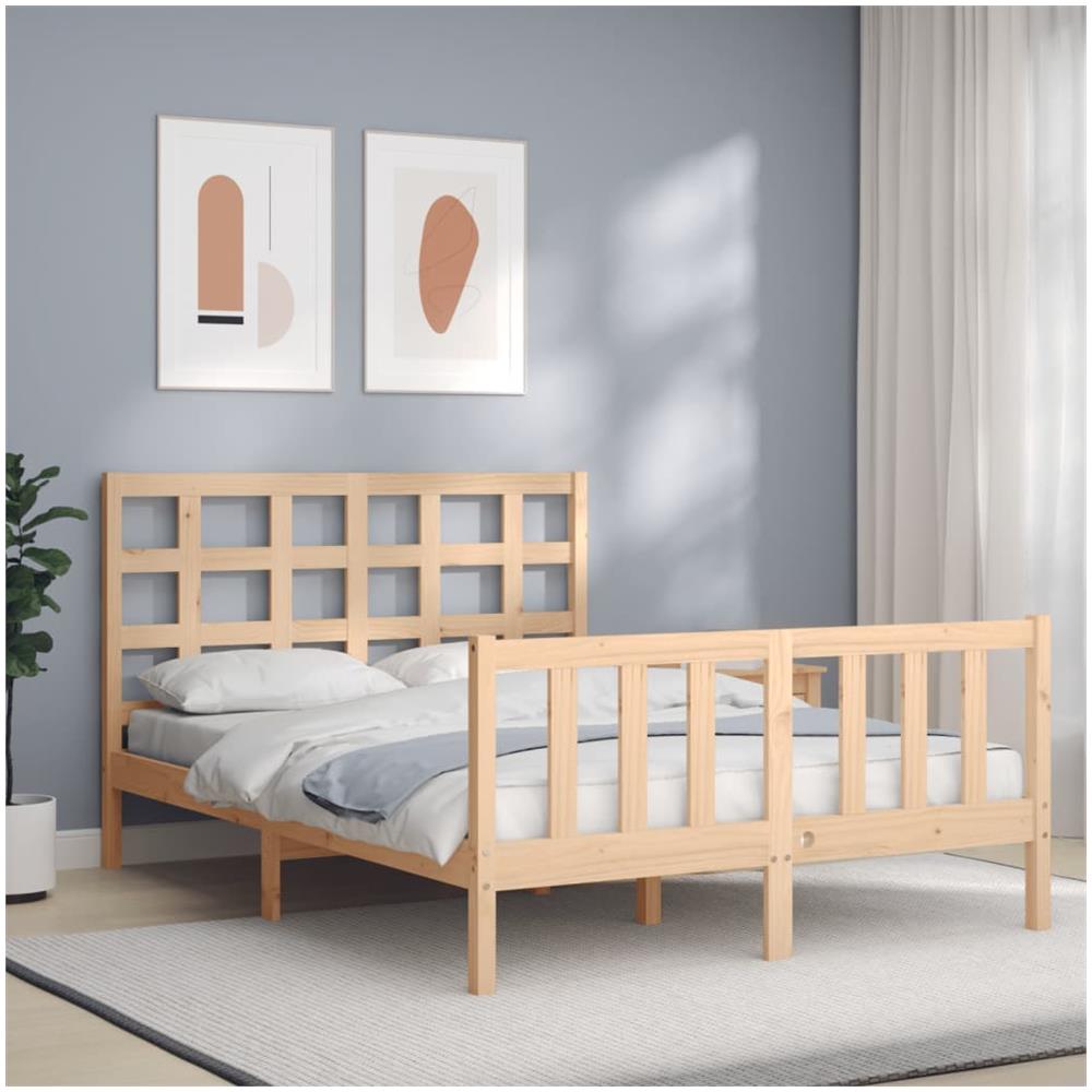 Giroletto In Legno Massello Di Pino 140x190 Cm – Testiera Alta, Design Rustico E Naturale, Robusto E Stabile