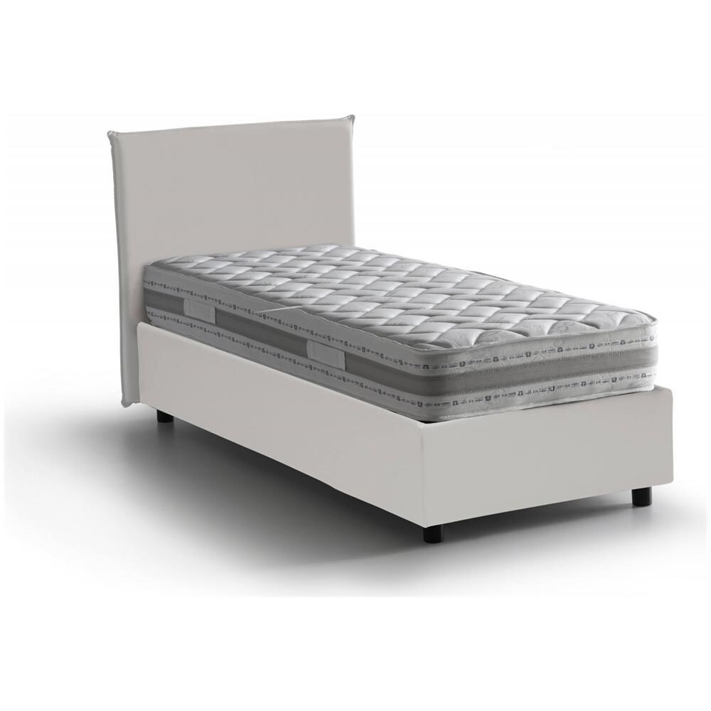 Letto Singolo Christine, Letto Contenitore Con Rivestimento In Ecopelle, 100% Made In Italy, Apertura Frontale, Adatto Per Materasso Cm 90x200, Bianco - Foto 2
