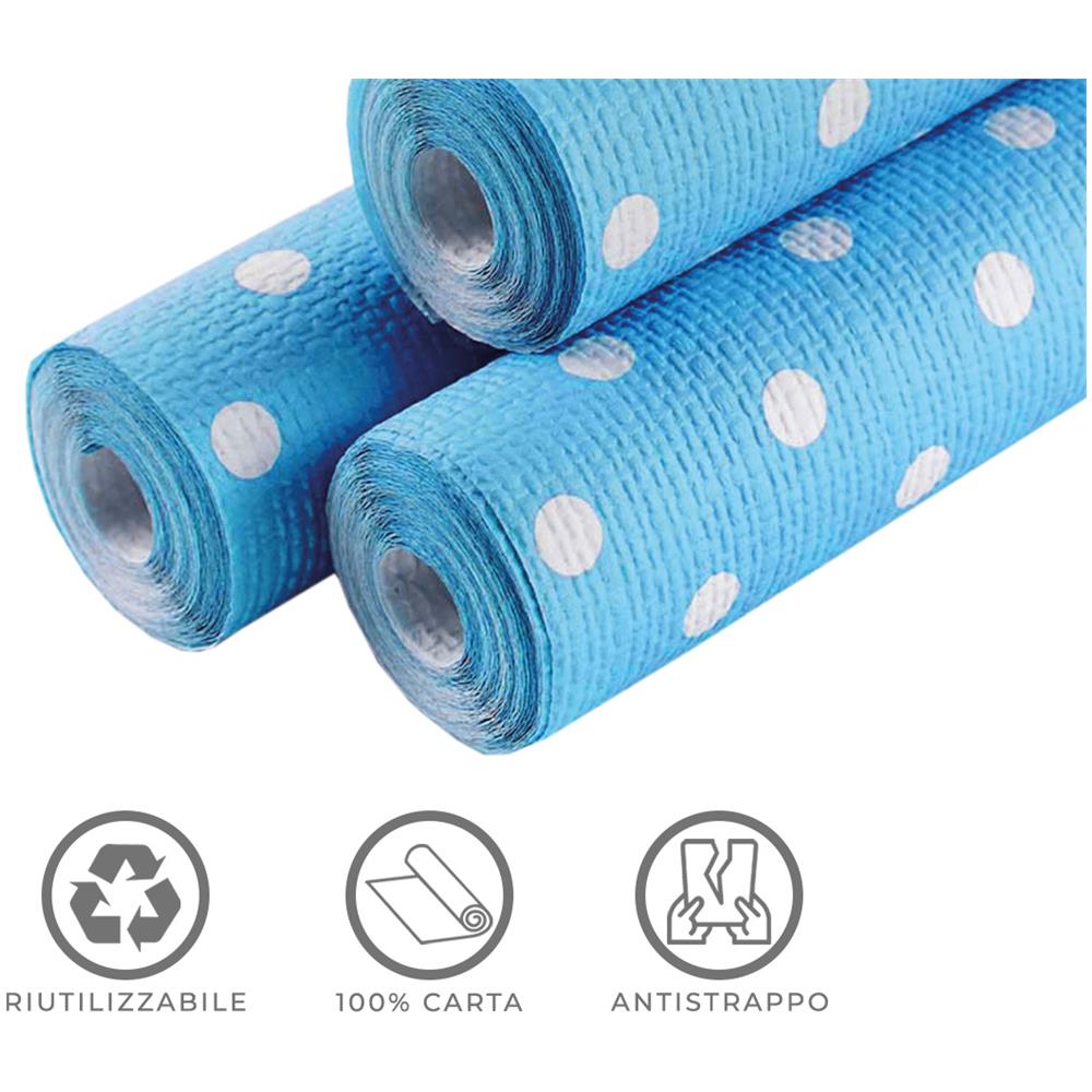 Rotolo Tovaglia A Pois Per Feste Antistrappo 100% Carta Made Italy 5mtx1,20mt 5 Metri Azzurro - Foto 4