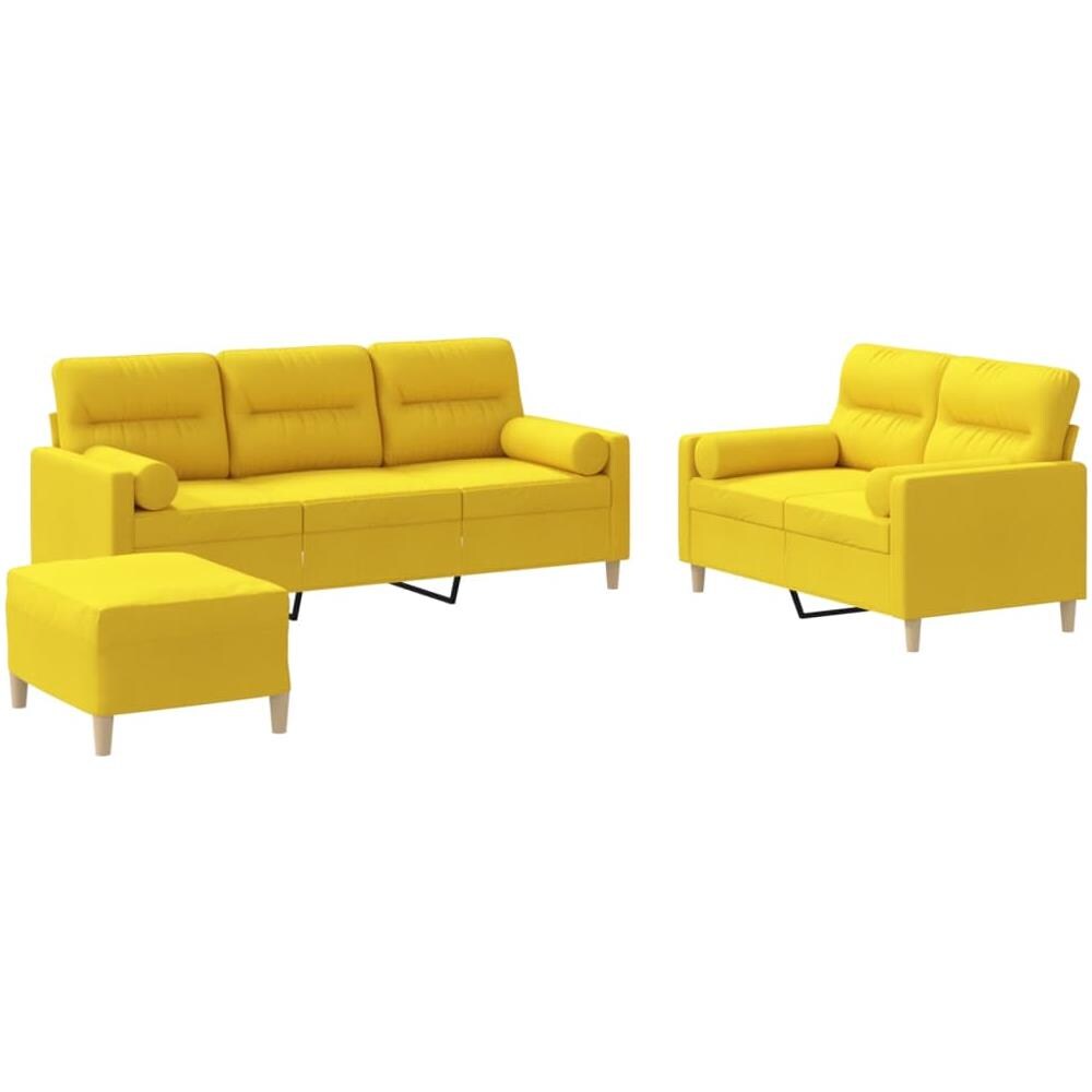 Set Di Divani 3 Pz Con Cuscini Giallo Chiaro In Tessuto - Foto 2