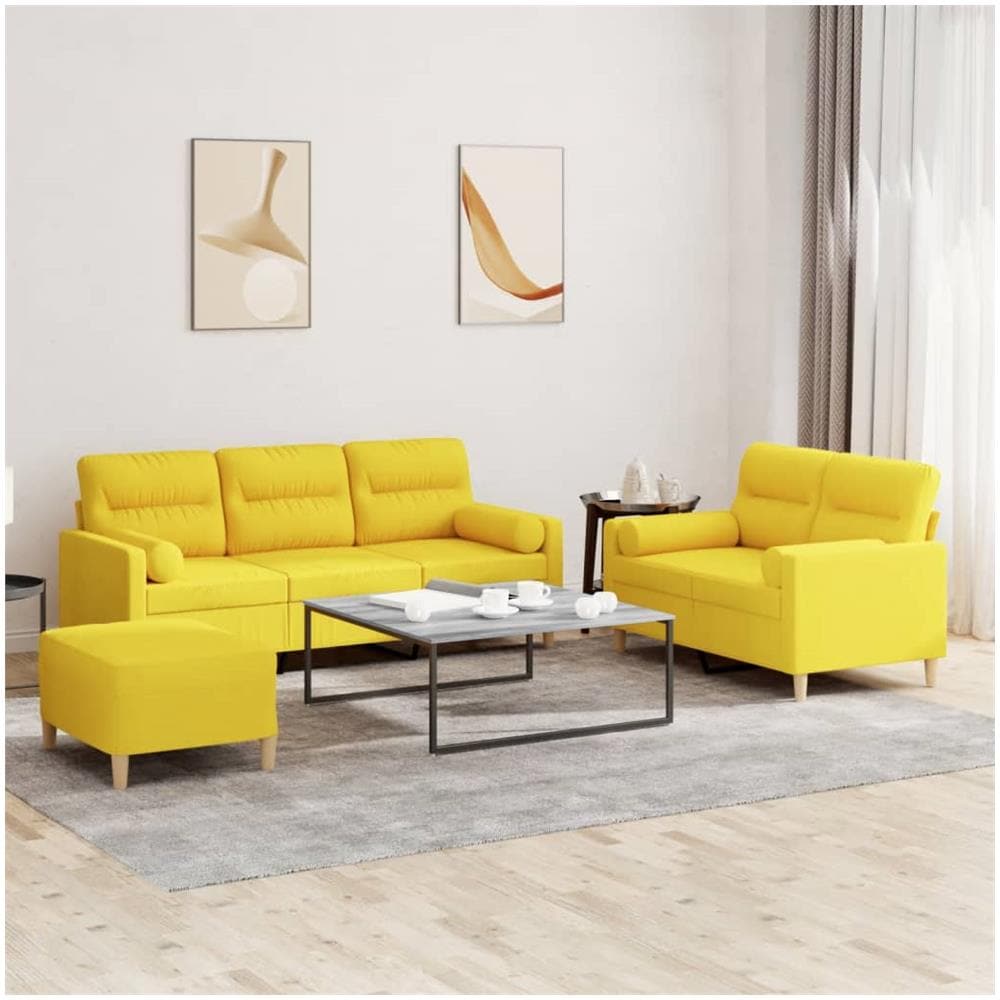 Set Di Divani 3 Pz Con Cuscini Giallo Chiaro In Tessuto - Foto 1