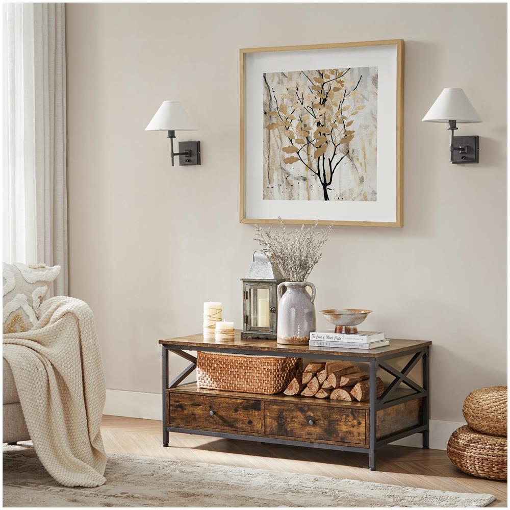 Tavolino da caffè rustico marrone con cassetti e ripiano per soggiorno - Foto 2