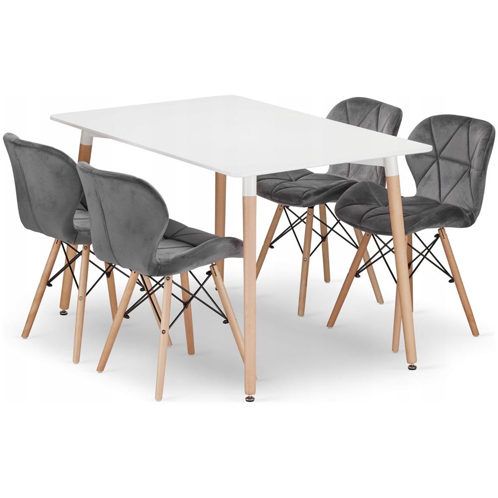 Set da tavolo rettangolare YURO bianco e grigio per sala da pranzo x4 - Foto 1