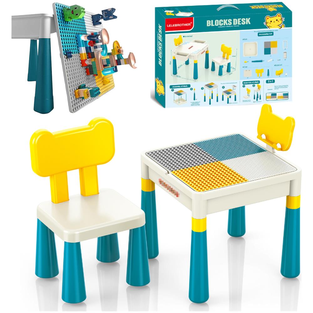 Tavolo multifunzionale 2-in-1 per impilare blocchi per bambini + sedia quadrata - Foto 1