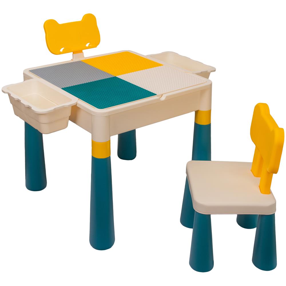 Tavolo multifunzionale 2-in-1 per impilare blocchi per bambini + sedia quadrata - Foto 2