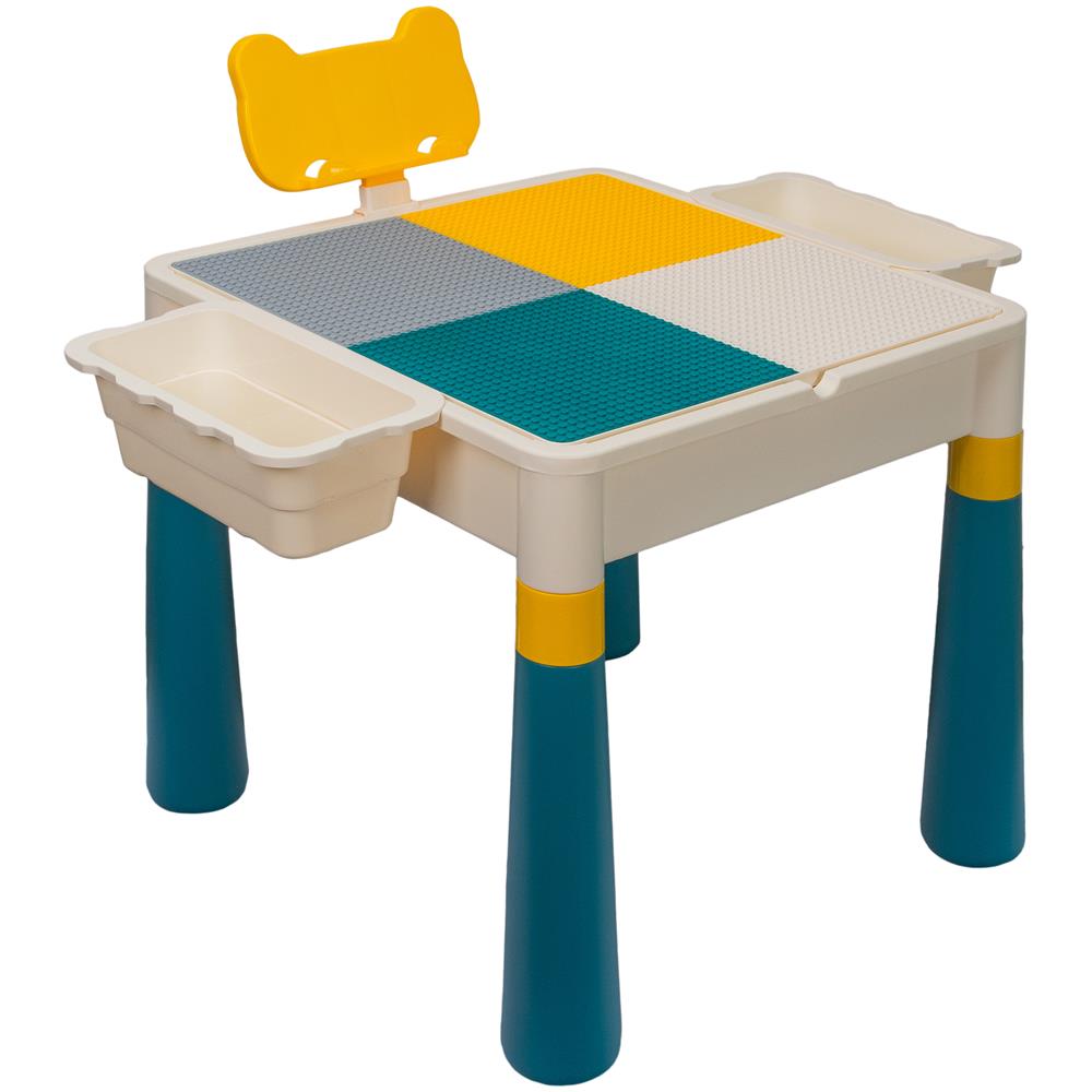 Tavolo multifunzionale 2-in-1 per impilare blocchi per bambini + sedia quadrata - Foto 4