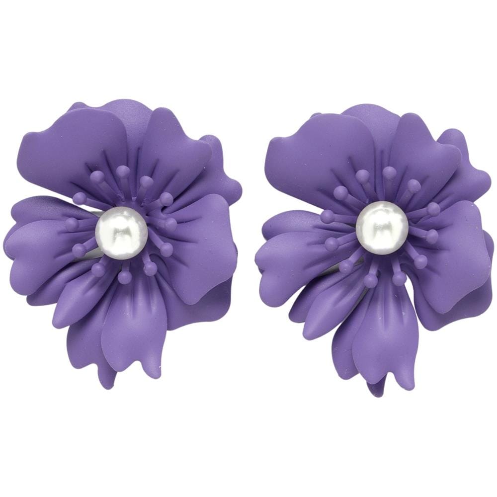 Orecchini a Bottone con Perle Floreali in Viola - Foto 1