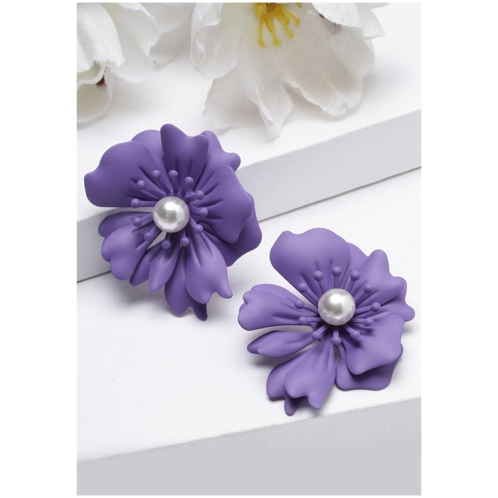 Orecchini a Bottone con Perle Floreali in Viola - Foto 2
