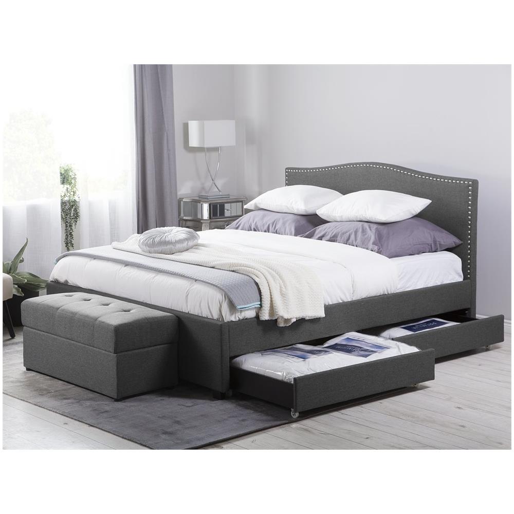Letto Contenitore In Tessuto Grigio E Led Bianco 160x200cm Montpellier - Foto 2