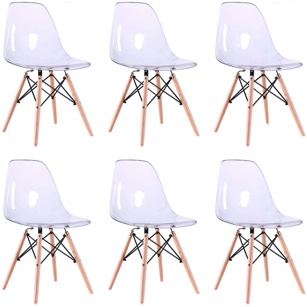 Juliette - Sedia Stile Nordico Trasparente Con Gambe In Legno Set Da 6 - Foto 1