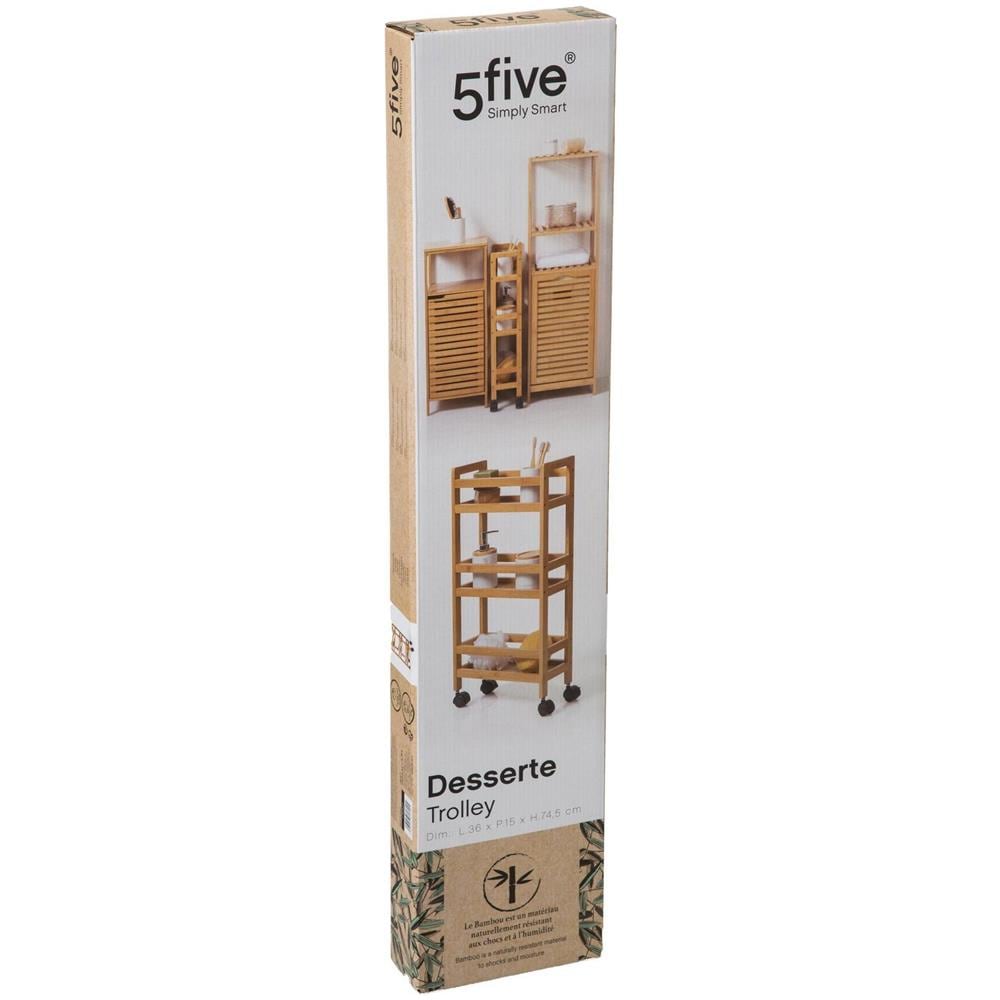Carrello Stretto Da Cucina In Bamboo Tre Ripiani Con Ruote 36x15x H74,5 Cm - Foto 3