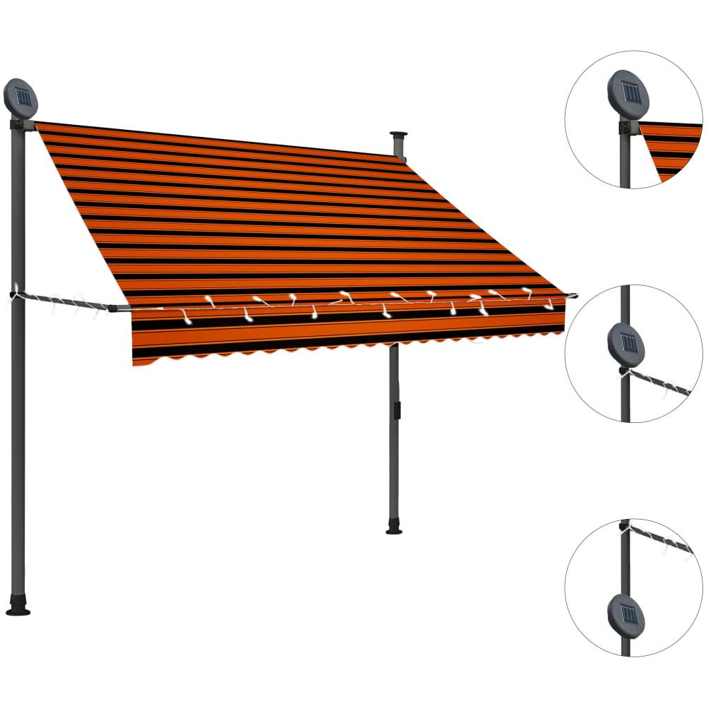 Tenda da Sole Retrattile Manuale LED 200 cm Arancione e Marrone - Foto 3