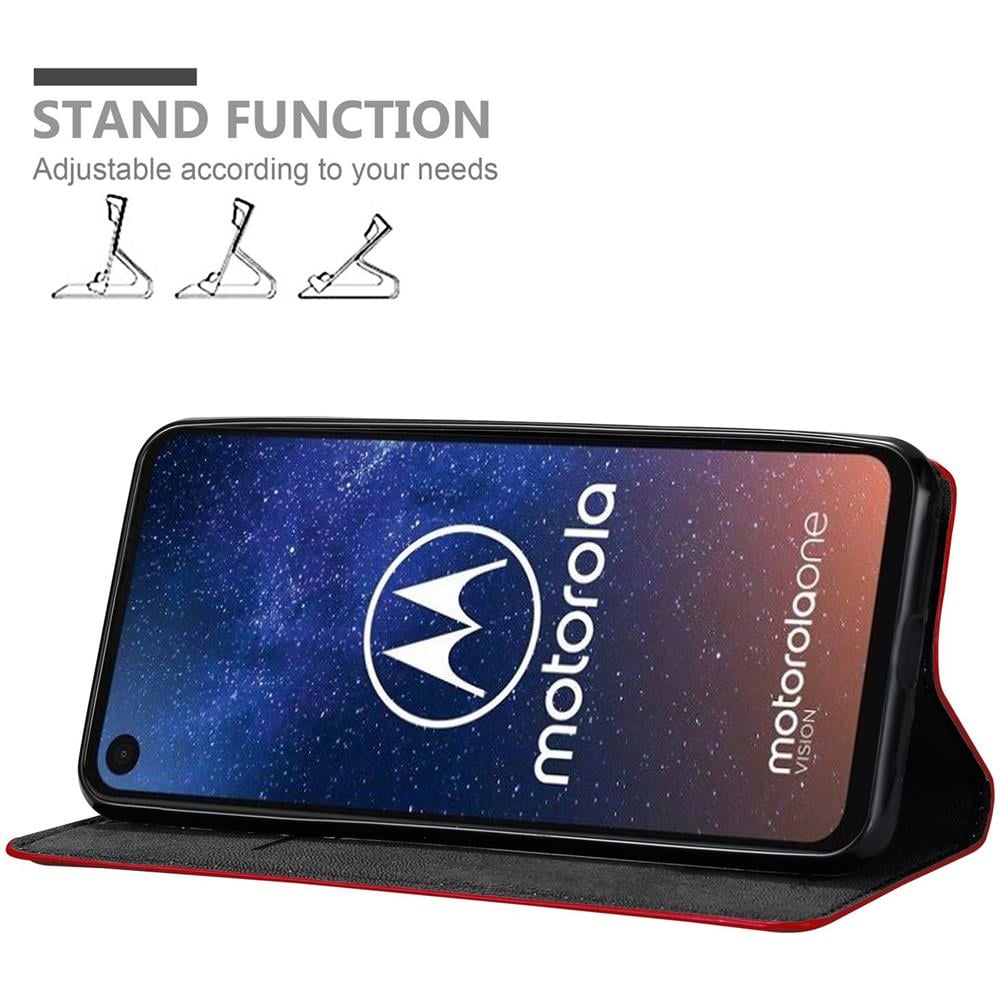 Custodia Compatibile Con Motorola One Vision In Rosso Mela - Coperchio Protettiva Con Chiusura Magnetica, Funzione Stand E Tasca Per Le Carte - Foto 2