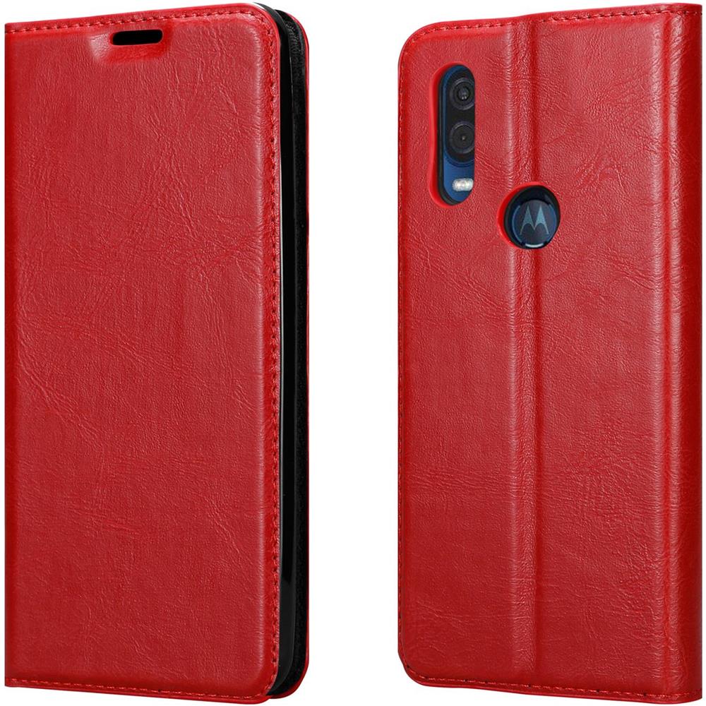 Custodia Compatibile Con Motorola One Vision In Rosso Mela - Coperchio Protettiva Con Chiusura Magnetica, Funzione Stand E Tasca Per Le Carte - Foto 8