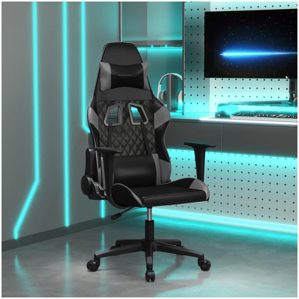 Sedia Da Gaming Massaggiante Nero E Grigio In Similpelle - Foto 1